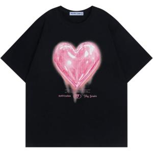 imageAelfric Eden Women Love Balloon Graphic Tees Summer Short Sleeve Printed Cotton T Shirts Casual Harajuku TopsBlackpink