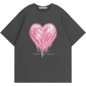 imageAelfric Eden Women Love Balloon Graphic Tees Summer Short Sleeve Printed Cotton T Shirts Casual Harajuku TopsGrey