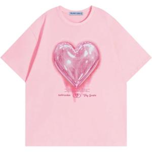 imageAelfric Eden Women Love Balloon Graphic Tees Summer Short Sleeve Printed Cotton T Shirts Casual Harajuku TopsPink