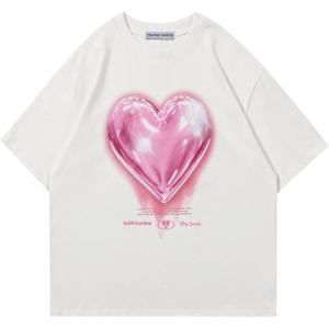 imageAelfric Eden Women Love Balloon Graphic Tees Summer Short Sleeve Printed Cotton T Shirts Casual Harajuku TopsWhite