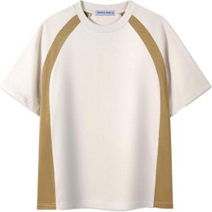 imageAelfric Eden Basic Color Blocking Tee Oversized Patchwork T Shirt Men 90s Shirt Unisex Y2K Streetwear Casual Summer TopsBeige