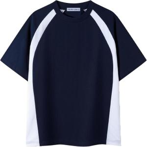 imageAelfric Eden Basic Color Blocking Tee Oversized Patchwork T Shirt Men 90s Shirt Unisex Y2K Streetwear Casual Summer TopsNavy Blue