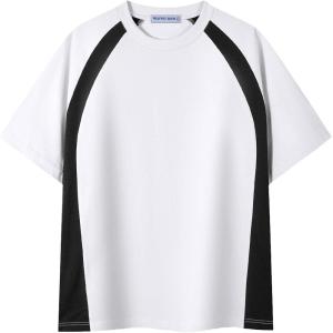 imageAelfric Eden Basic Color Blocking Tee Oversized Patchwork T Shirt Men 90s Shirt Unisex Y2K Streetwear Casual Summer TopsWhite