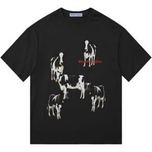 imageAelfric Eden Dairy Cow Print Tee Vintage Oversize Shirts Summer Unisex Casual Harajuku Top TshirtBlack