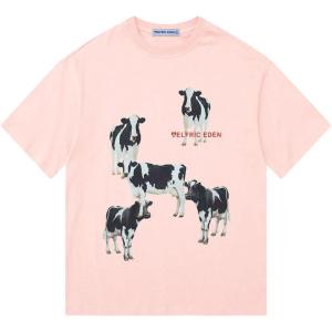 imageAelfric Eden Dairy Cow Print Tee Vintage Oversize Shirts Summer Unisex Casual Harajuku Top TshirtPink