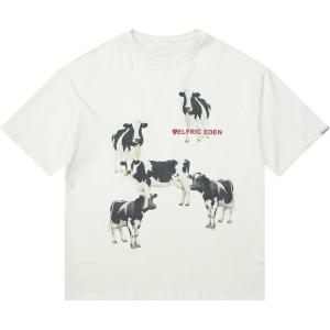 imageAelfric Eden Dairy Cow Print Tee Vintage Oversize Shirts Summer Unisex Casual Harajuku Top TshirtWhite