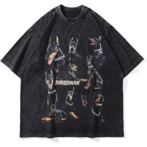 imageAelfric Eden Graphic Tees Men Oversized Doberman Shirt Washed Vintage Streetwear Casual Summer Tops TShirt Unisex1black