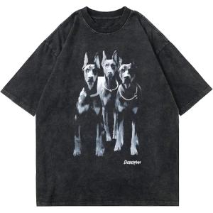 imageAelfric Eden Graphic Tees Men Oversized Doberman Shirt Washed Vintage Streetwear Casual Summer Tops TShirt Unisex2black