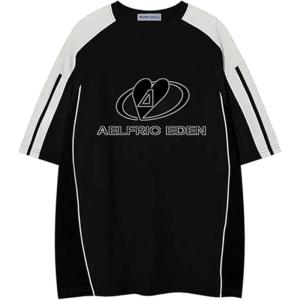 imageAelfric Eden Oversized Graphic Tees Men Contrast Color Speedway Racing Tee Unisex Streetwear Tshirt Patchwork Polo TeeBlack