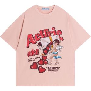imageAelfric Eden Oversized Graphic Tees Women Streetwear Casual Heart Print Angel Cartoon Unisex Summer TopsPink
