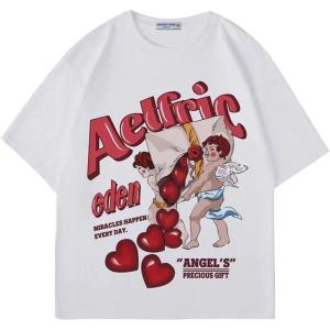 imageAelfric Eden Oversized Graphic Tees Women Streetwear Casual Heart Print Angel Cartoon Unisex Summer TopsWhite