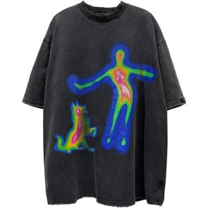 imageAelfric Eden Women Oversized Graphic Tees Print Vintage Tshirts Cotton Tops Streetwear Casual ShirtBlackblue