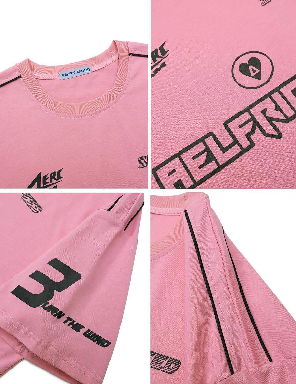 imageAelfric Eden Mens Graphic Tees Vintage Racing Tees Oversized T Shirt Women Contrast Color Summer TopsPink