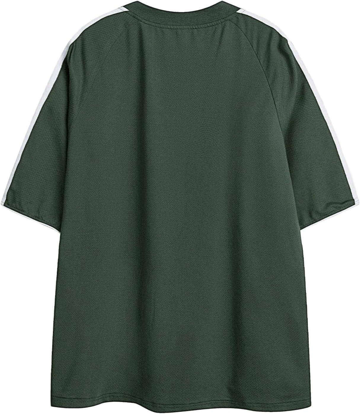imageAelfric Eden Oversized T Shirt Men 90s Shirt Unisex Streetwear Contrast Color Graphic Tees Casual Vintage Summer TopsA01green