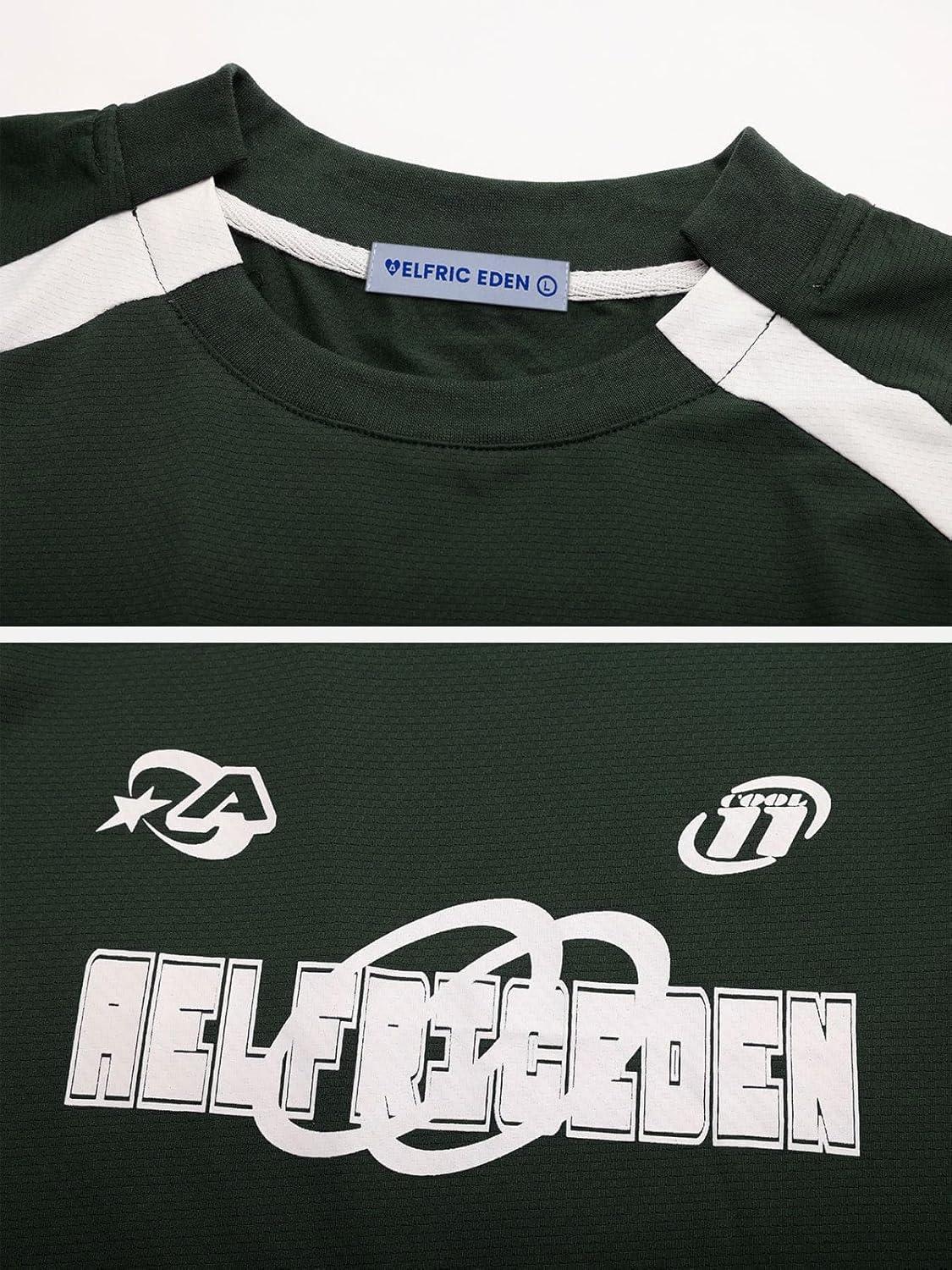 imageAelfric Eden Oversized T Shirt Men 90s Shirt Unisex Streetwear Contrast Color Graphic Tees Casual Vintage Summer TopsA01green