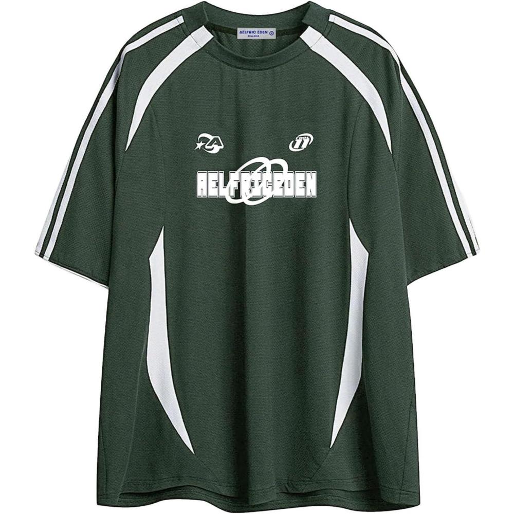 imageAelfric Eden Oversized T Shirt Men 90s Shirt Unisex Streetwear Contrast Color Graphic Tees Casual Vintage Summer TopsA01green