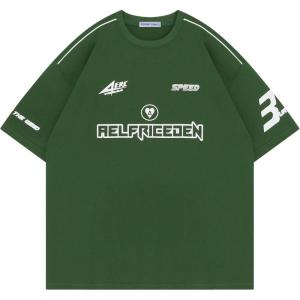 imageAelfric Eden Mens Graphic Tees Vintage Racing Tees Oversized T Shirt Women Contrast Color Summer TopsGreen