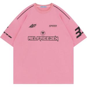 imageAelfric Eden Mens Graphic Tees Vintage Racing Tees Oversized T Shirt Women Contrast Color Summer TopsPink