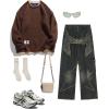 imageAelfric Eden Mens Oversized Sweater Fake Two Basic Classic Sweaters Casual Soft Pullover Streetwear TopsCoffee