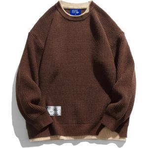 imageAelfric Eden Mens Oversized Sweater Fake Two Basic Classic Sweaters Casual Soft Pullover Streetwear TopsCoffee