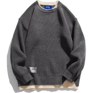 imageAelfric Eden Mens Oversized Sweater Fake Two Basic Classic Sweaters Casual Soft Pullover Streetwear TopsDark Gray