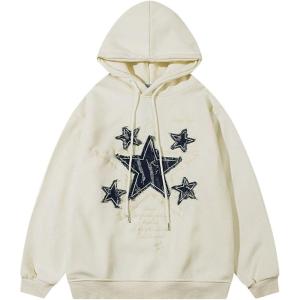 imageAelfric Eden Mens Graphic Varsity Hoodies Applique Embroidery Star Unisex Oversized Casual Loose Streetwear Fall outfitsWhite