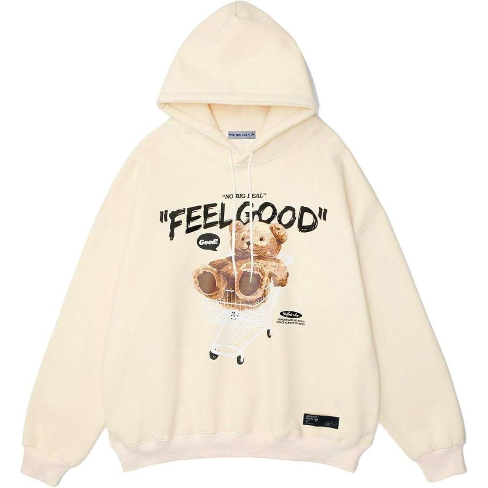 imageAelfric Eden Graphic Hoodies for Men Vintage Printed Hoodie Sweatshirt Oversized Long Sleeve Streetwear Hooded PulloverApricot