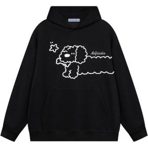imageAelfric Eden Cartoon Puppy Hoodie Women Oversized Hoodies Pullover Long Sleeve Cute Hooded SweatshirtBlack