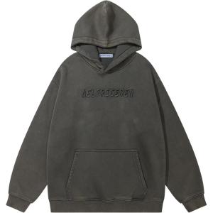 imageAelfric Eden Hoodies Mens Acid Wash Hoodie Oversized Vintage Heavyweight Cotton Fleece Hooded Pullover SweatshirtGrey
