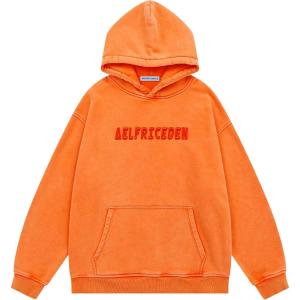 imageAelfric Eden Hoodies Mens Acid Wash Hoodie Oversized Vintage Heavyweight Cotton Fleece Hooded Pullover SweatshirtOrange