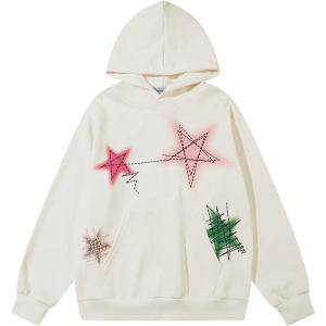 imageAelfric Eden Mens Graphic Varsity Hoodies Graffiti Line Star Unisex Colorful Printing Oversized Casual Streetwear TopsBeige