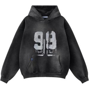 imageAelfric Eden Mens Hoodies Graffiti Number 99 Print Hoodie Unisex Y2k Streetwear Oversized Hooded Pullover Pocket SweatshirtBlack