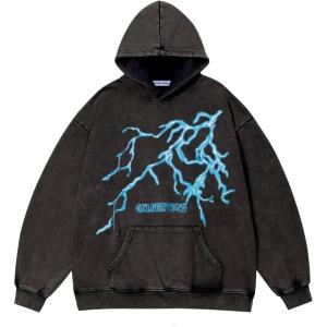 imageAelfric Eden Mens Lightning Graphic Hoodies Print Oversized Unisex Streetwear Vintage Hoodie Y2k Sweatshirt Pocket PulloverBlack