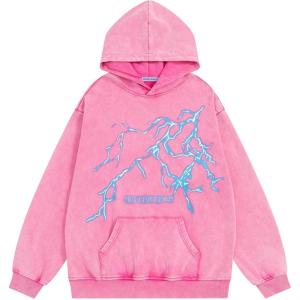 imageAelfric Eden Mens Lightning Graphic Hoodies Print Oversized Unisex Streetwear Vintage Hoodie Y2k Sweatshirt Pocket PulloverPink
