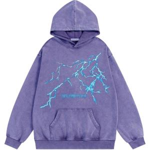 imageAelfric Eden Mens Lightning Graphic Hoodies Print Oversized Unisex Streetwear Vintage Hoodie Y2k Sweatshirt Pocket PulloverPurple