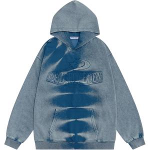 imageAelfric Eden Oversized Washed Hoodie Mens Tie Dye Graphic Hoodies Vintage Streetwear Sweatshirt with PocketBlue