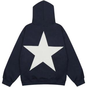 imageAelfric Eden Star Hoodies Y2k Oversized Graphic Hoodies Aesthetic 90s Crewneck Sweatshirt Long Sleeve Pullover TopsNavy Blue