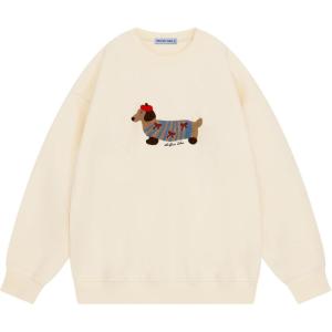 imageAelfric Eden Sweatshirts Cartoon Dachshund Sweatshirt Casual Baggy Soft Pullover Sweat Shirts Long Sleeve StreetwearApricot