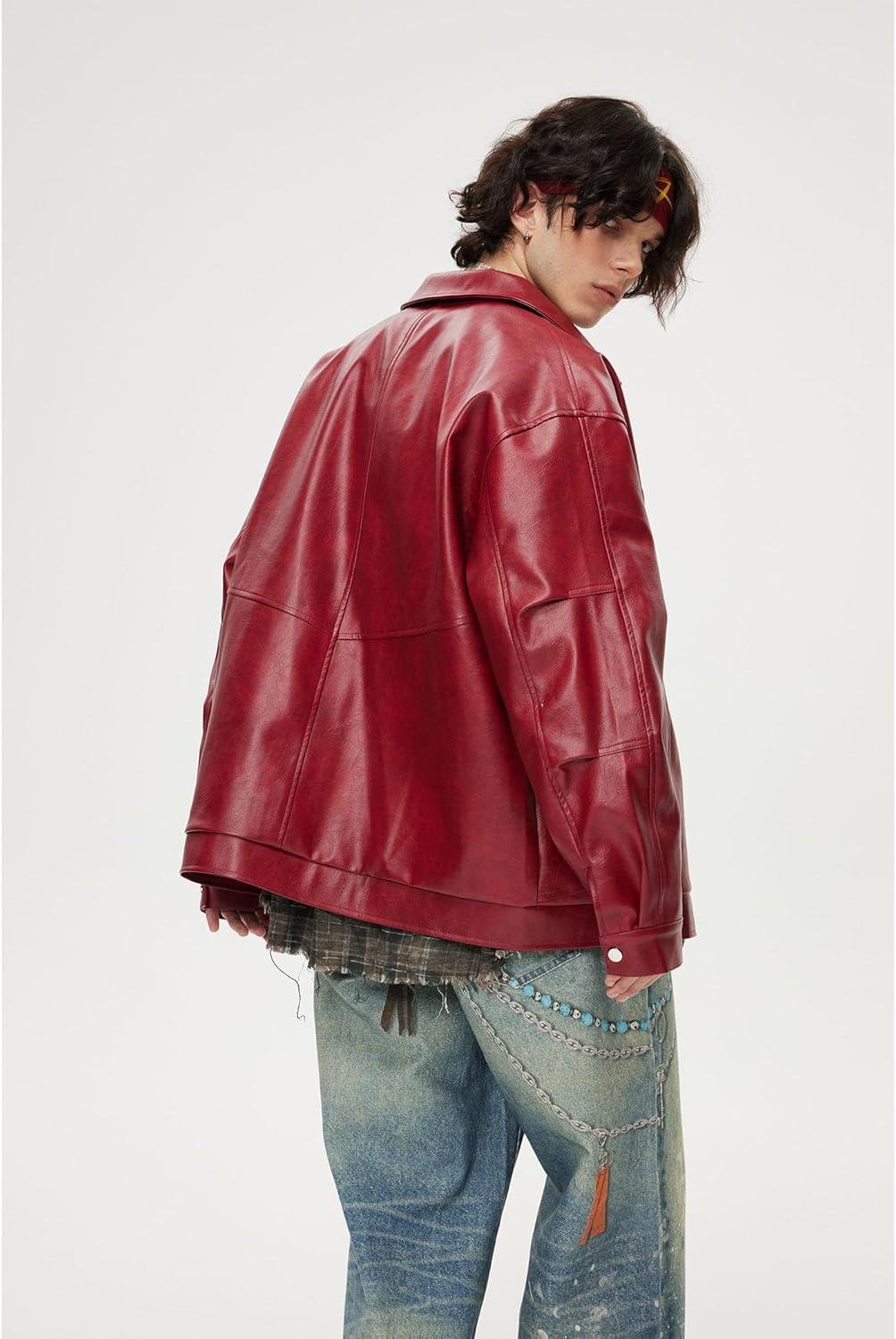 imageAelfric Eden Faux Leather Jacket Oversized Vintage Motorcycle Jackets Moto Coats Unisex Streetwear Jacket BurgundyBurgundy
