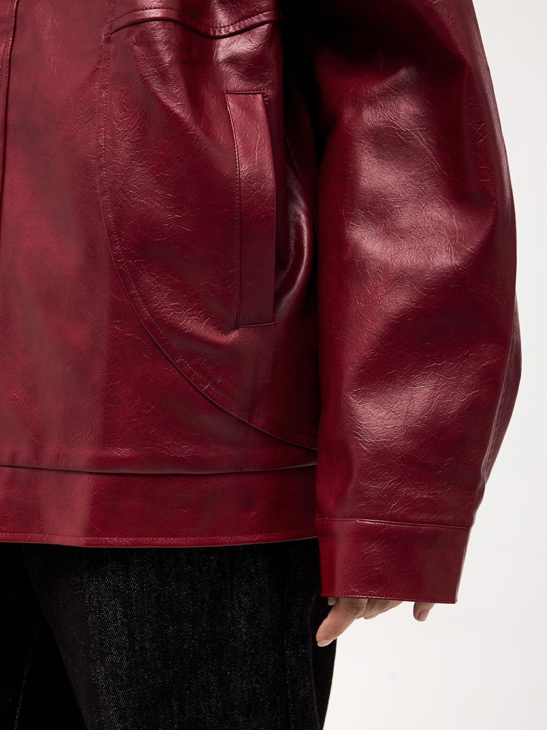 imageAelfric Eden Faux Leather Jacket Oversized Vintage Motorcycle Jackets Moto Coats Unisex Streetwear Jacket BurgundyBurgundy