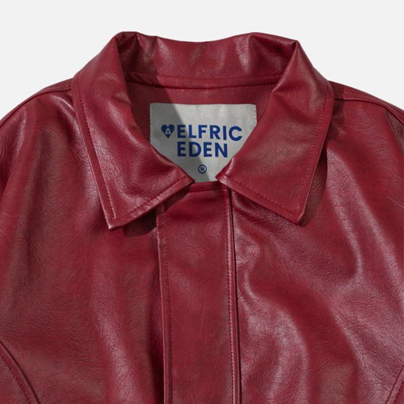 imageAelfric Eden Faux Leather Jacket Oversized Vintage Motorcycle Jackets Moto Coats Unisex Streetwear Jacket BurgundyBurgundy