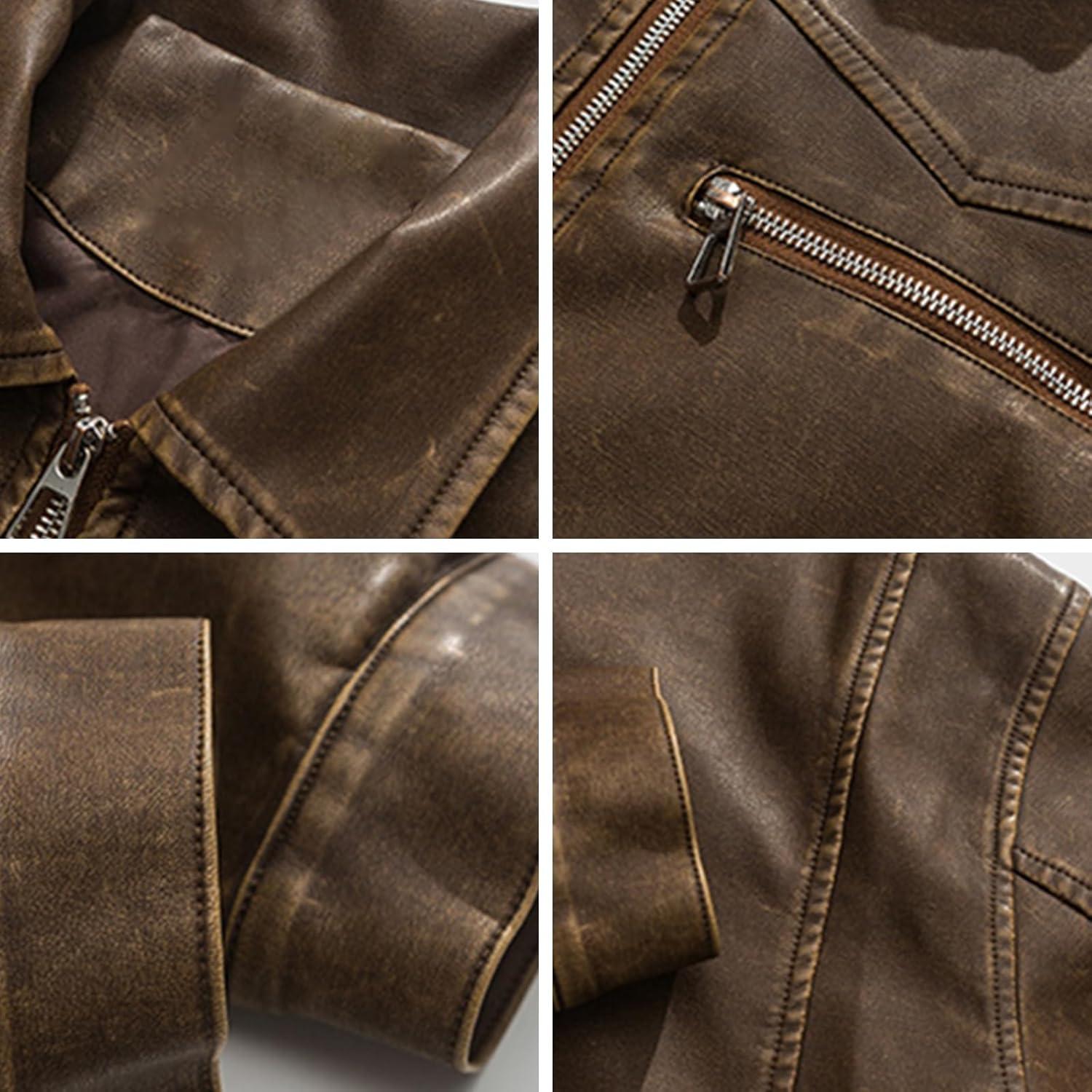 imageAelfric Eden Leather Jacket Faux Vintage Oversized Motorcycle Jackets Zip Up Moto Jacket Fashion Trendy Outfits UnisexCoffee
