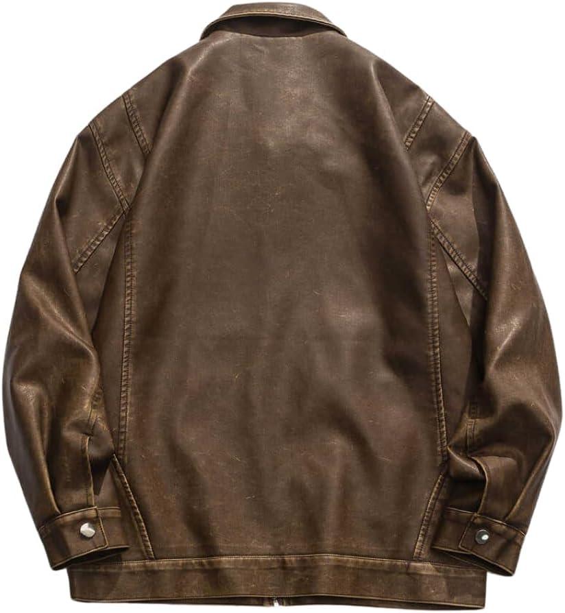 imageAelfric Eden Leather Jacket Faux Vintage Oversized Motorcycle Jackets Zip Up Moto Jacket Fashion Trendy Outfits UnisexCoffee