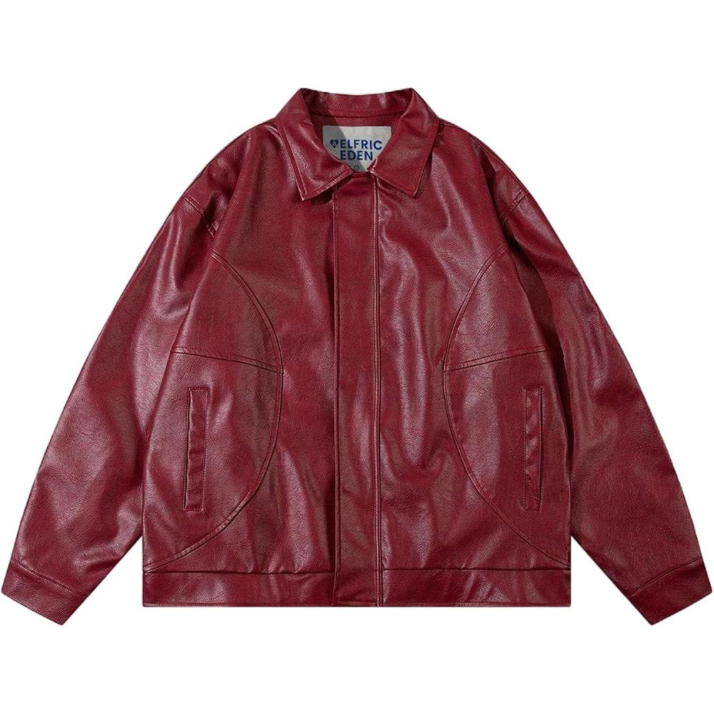 imageAelfric Eden Faux Leather Jacket Oversized Vintage Motorcycle Jackets Moto Coats Unisex Streetwear Jacket BurgundyBurgundy