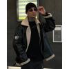 imageAelfric Eden Mens PU Jacket Oversized Varsity Jacket Zipper Closure Casual Patchwork Lamb Collar Winter Coats02black