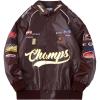 imageAelfric Eden Faux Leather Jacket Oversized Racing Motorcycle Jackets Moto Coats Unisex Trendy Streetwear JacketBrown