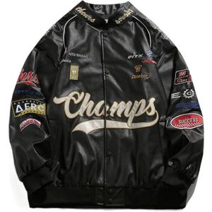 imageAelfric Eden Faux Leather Jacket Oversized Racing Motorcycle Jackets Moto Coats Unisex Trendy Streetwear JacketBlack
