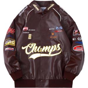 imageAelfric Eden Faux Leather Jacket Oversized Racing Motorcycle Jackets Moto Coats Unisex Trendy Streetwear JacketBrown