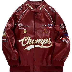 imageAelfric Eden Faux Leather Jacket Oversized Racing Motorcycle Jackets Moto Coats Unisex Trendy Streetwear JacketRed