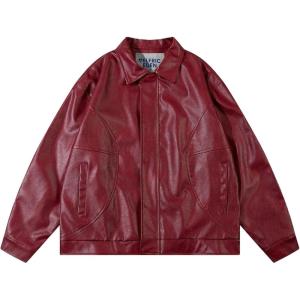 imageAelfric Eden Faux Leather Jacket Oversized Vintage Motorcycle Jackets Moto Coats Unisex Streetwear Jacket BurgundyBurgundy